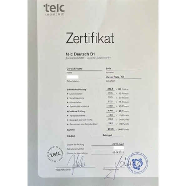 TestDaF-DSH certificates